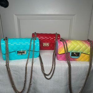 3 Small bubble handbags with gold chains- bundle